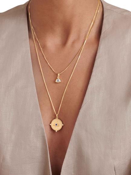 Edge of Ember Evil Eye Charm Necklace, Gold - view 2, Yellow Gold
