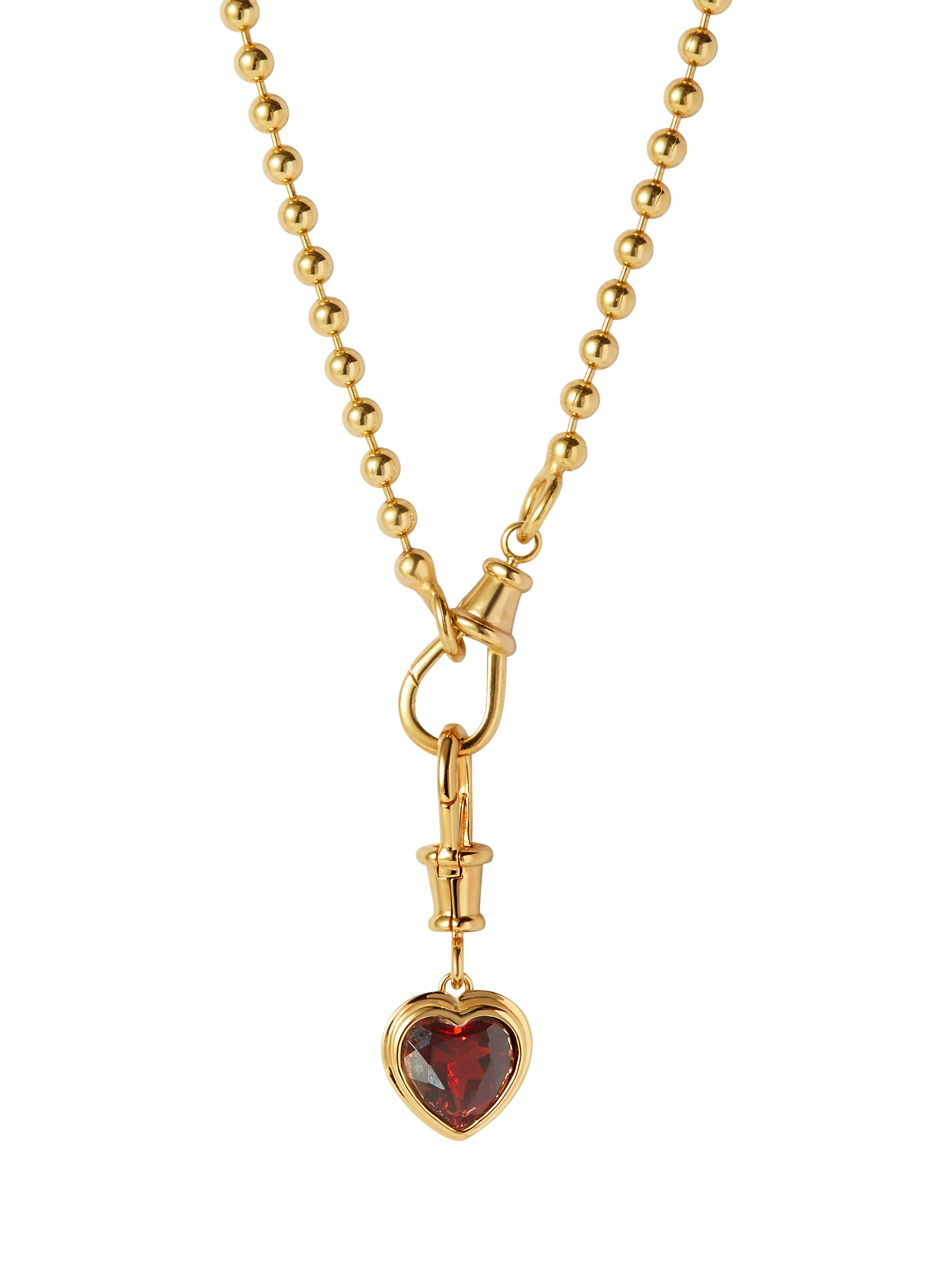 Product image 1 of 6, which shows Edge of Ember Red Garnet Heart Necklace, Gold, L24.5cm