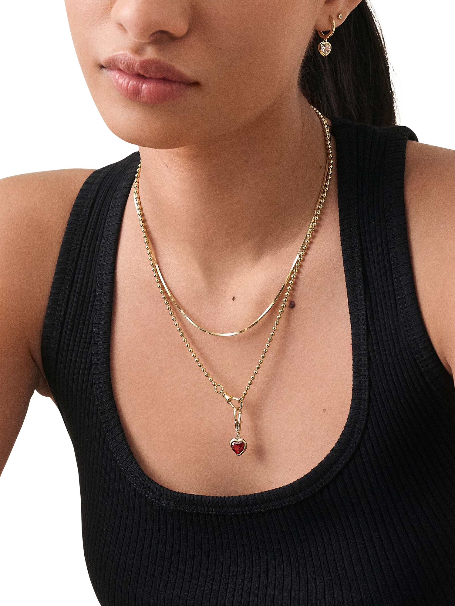 Product image 2 of 6, which shows Edge of Ember Red Garnet Heart Necklace, Gold, L24.5cm
