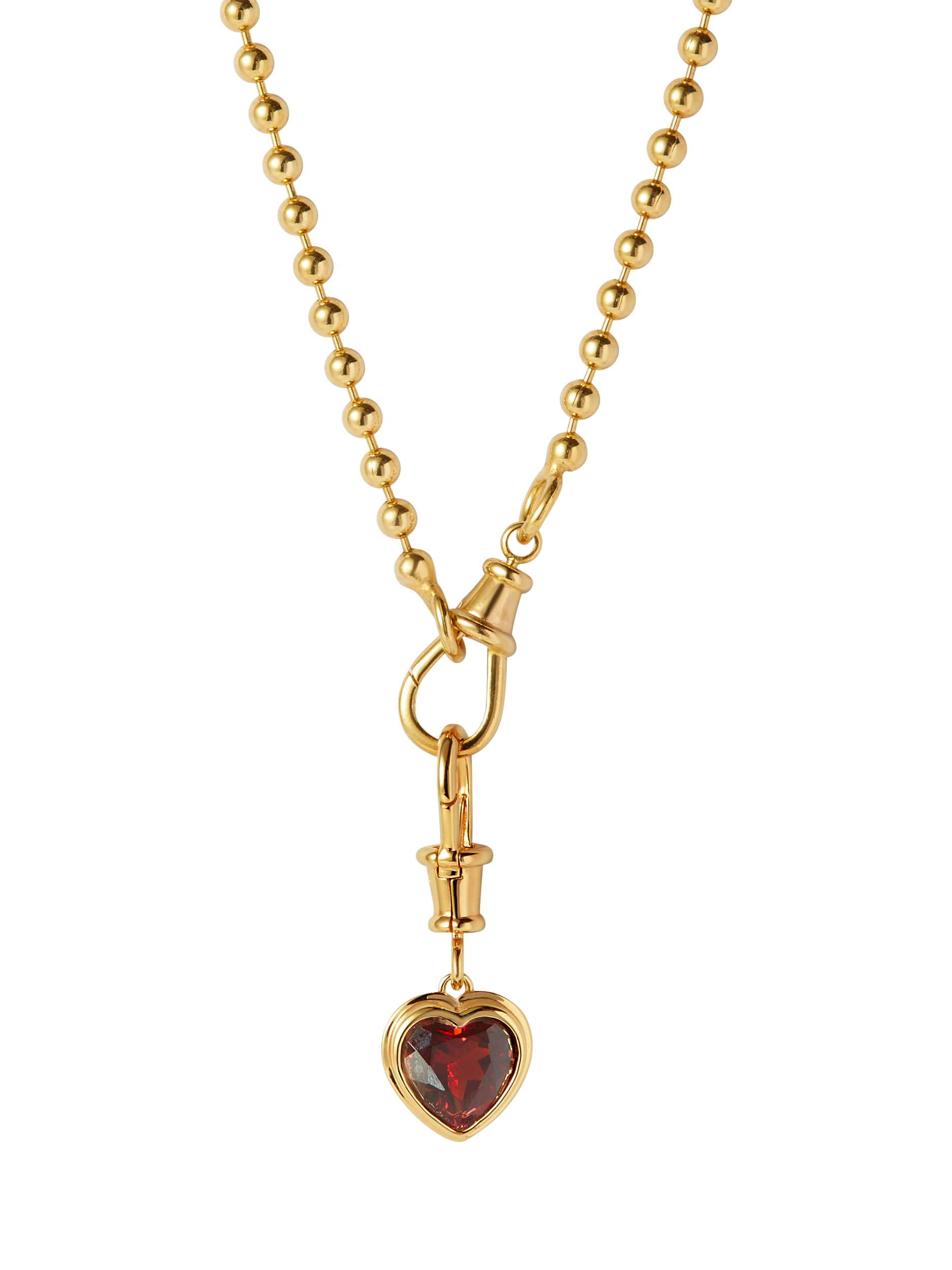 Product image 1 of 6, which shows Edge of Ember Red Garnet Heart Necklace, Gold, L32.5cm