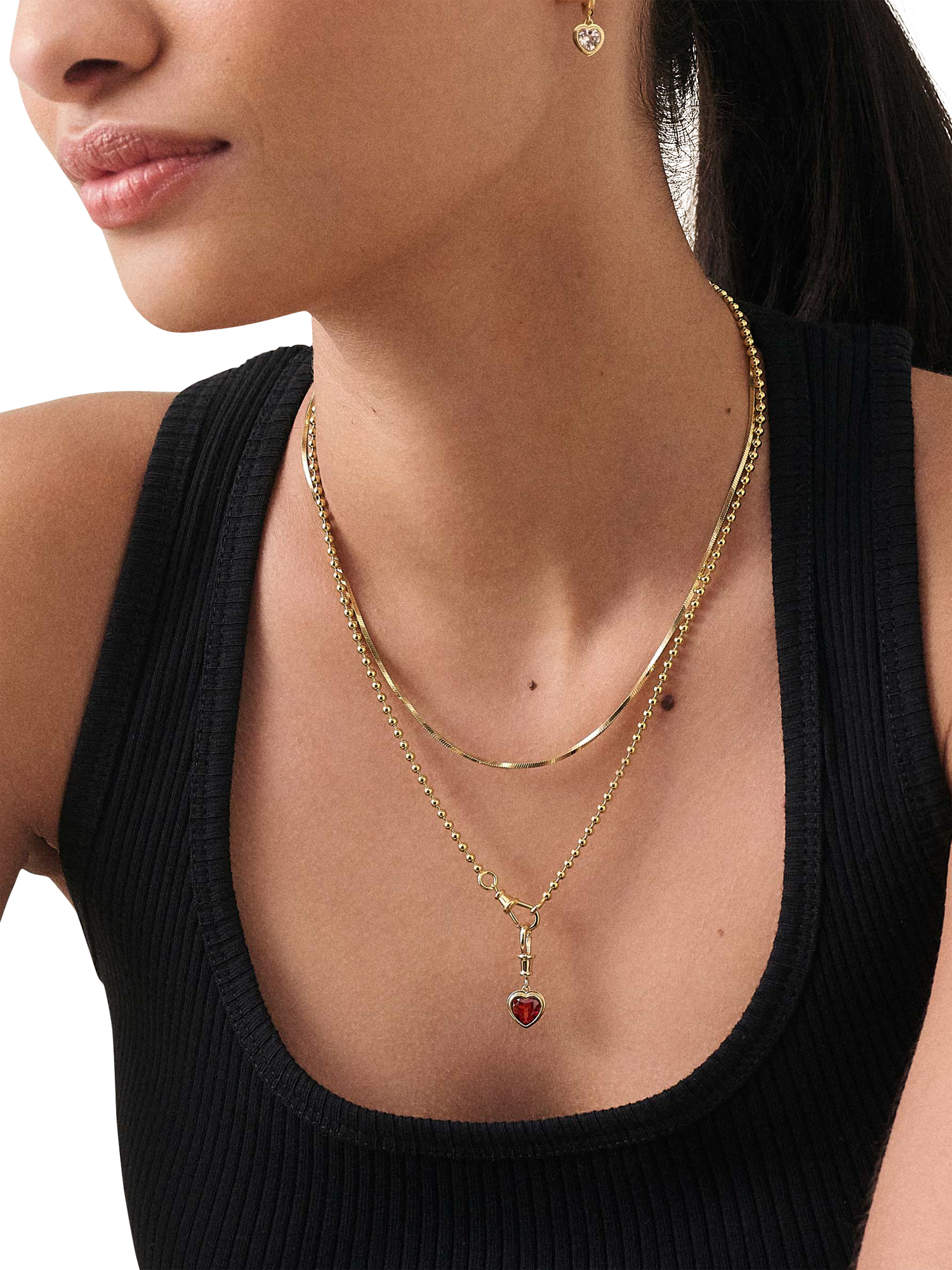 Product image 2 of 6, which shows Edge of Ember Red Garnet Heart Necklace, Gold, L32.5cm