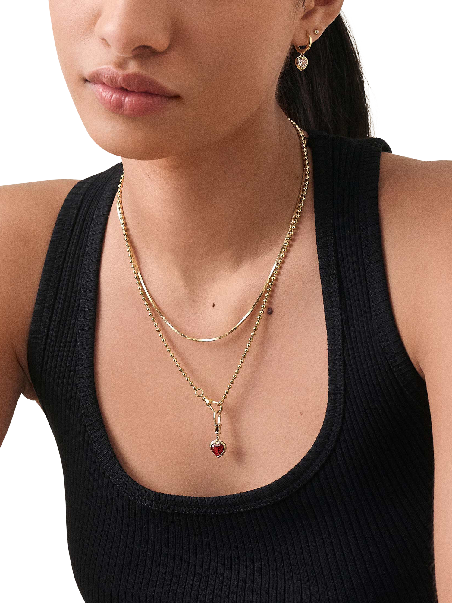 Product image 5 of 6, which shows Edge of Ember Red Garnet Heart Necklace, Gold, L32.5cm
