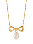 Edge of Ember Bow Pearl Necklace, Gold