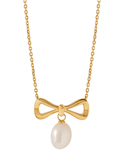 Edge of Ember Bow Pearl Necklace, Gold, Yellow Gold