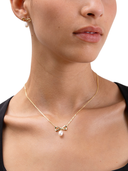 Edge of Ember Bow Pearl Necklace, Gold - view 2, Yellow Gold