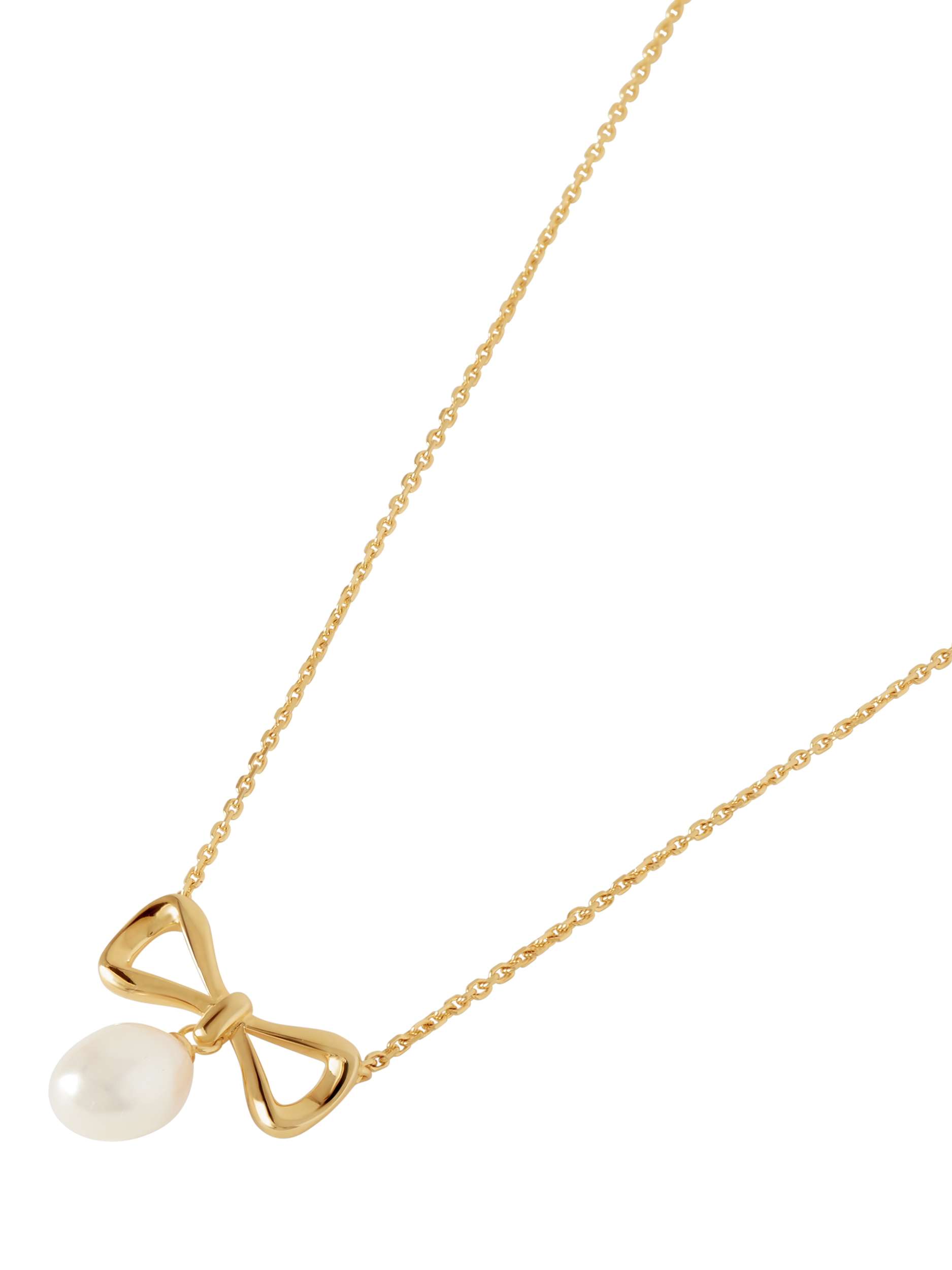 Product image 3 of 7, which shows Edge of Ember Bow Pearl Necklace, Gold