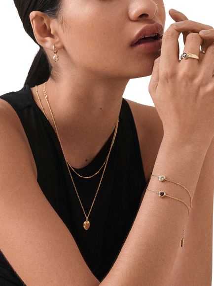 Edge of Ember Red Garnet Heart Bracelet, Gold - view 2, Yellow Gold