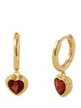 Edge of Ember Garnet Heart Hoop Earrings, Gold