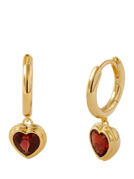 Edge of Ember Garnet Heart Hoop Earrings, Gold, Yellow Gold