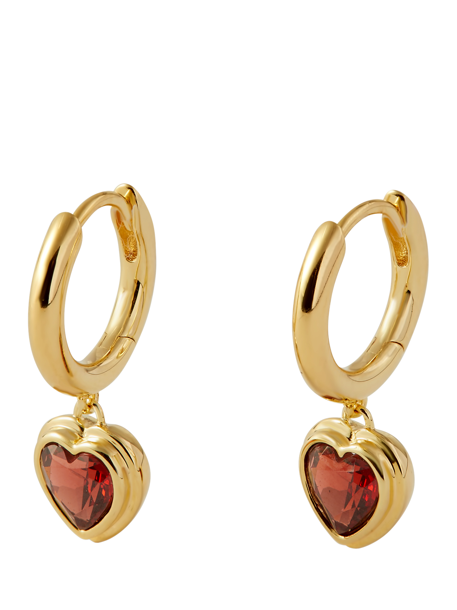 Product image 3 of 5, which shows Edge of Ember Garnet Heart Hoop Earrings, Gold