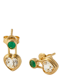 Edge of Ember Green Onyx and White Sapphire Bonded Heart Stud Earrings, Gold, Yellow Gold