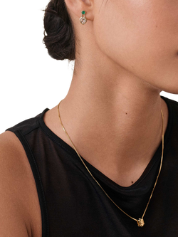 Edge of Ember Green Onyx and White Sapphire Bonded Heart Stud Earrings, Gold - view 2, Yellow Gold