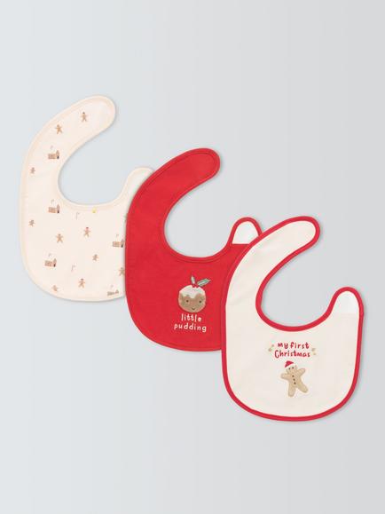 John Lewis Christmas Round Baby Bibs, Pack of 3, Multi, Multi