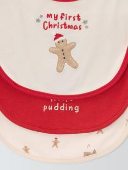 John Lewis Christmas Round Baby Bibs, Pack of 3, Multi - view 2, Multi