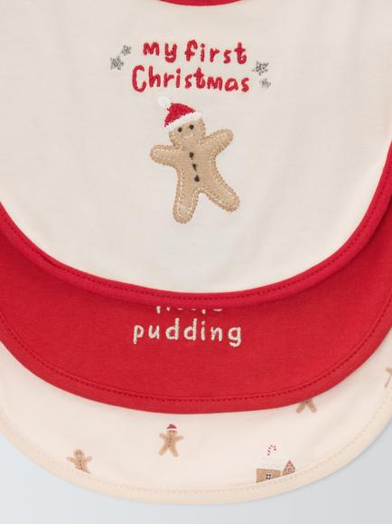 John Lewis Christmas Round Baby Bibs, Pack of 3, Multi - view 2, Multi