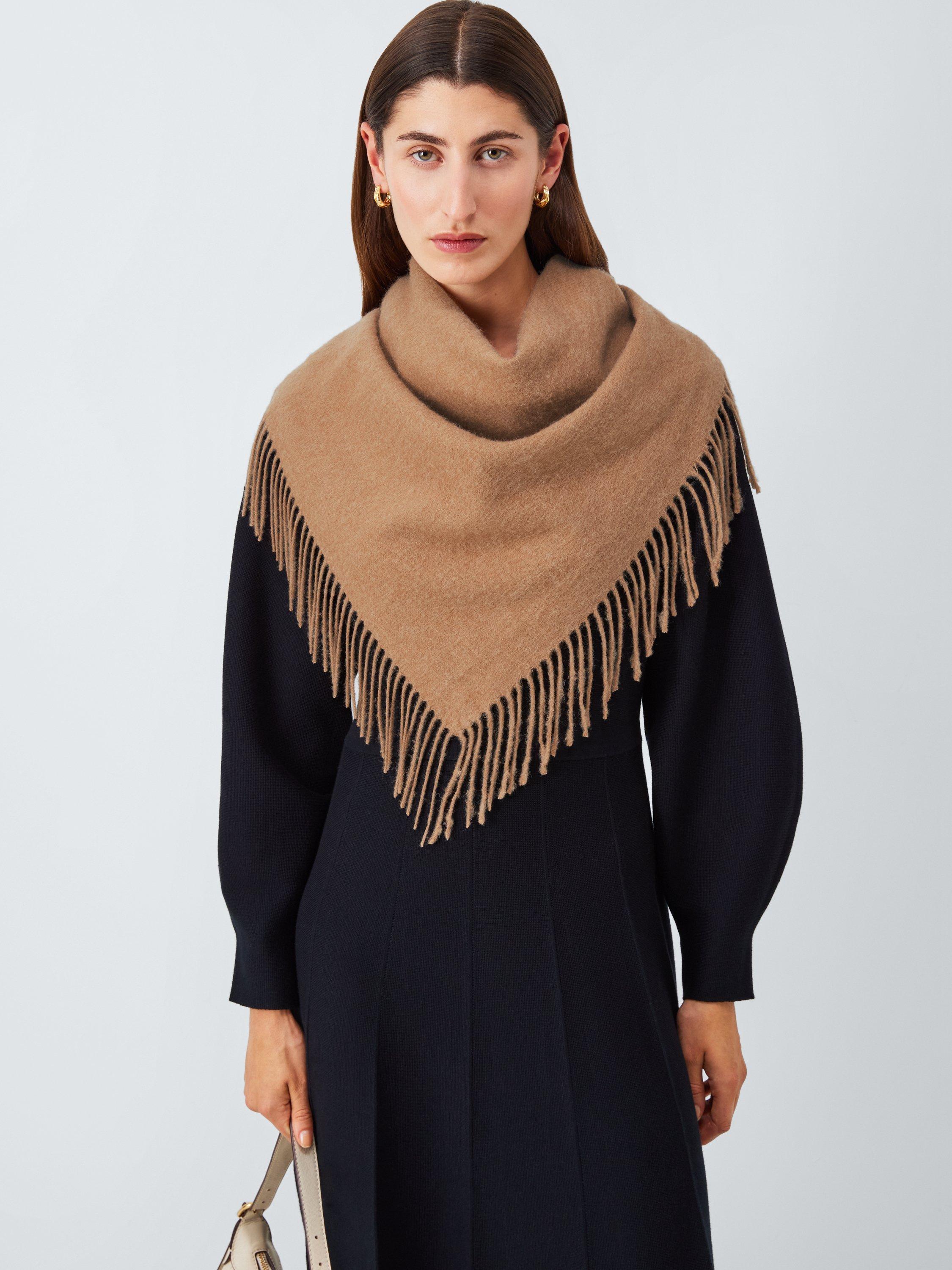 Product image 1 of 3, which shows John Lewis Fringe Wool Triangle Scarf, Camel Marl