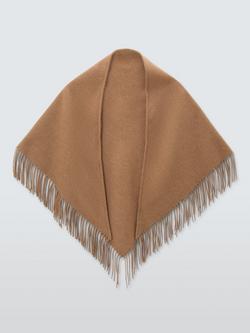 John Lewis Fringe Wool Triangle Scarf - view 2, Camel Marl