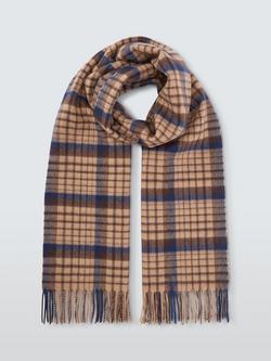 John Lewis Grid Wool Blanket Scarf, Tan Multi - view 2, Tan Multi