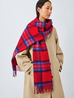 John Lewis Tartan Check Wool Blanket Scarf, Red Multi, Red Multi