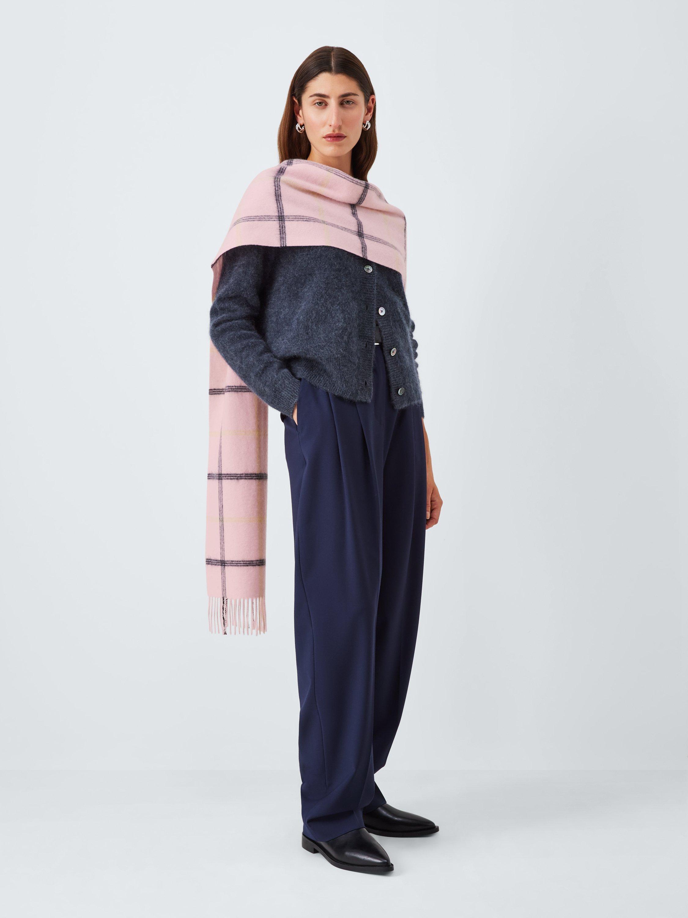 Product image 1 of 5, which shows John Lewis Windowpane Check Wool Blanket Scarf, Light Pink Multi