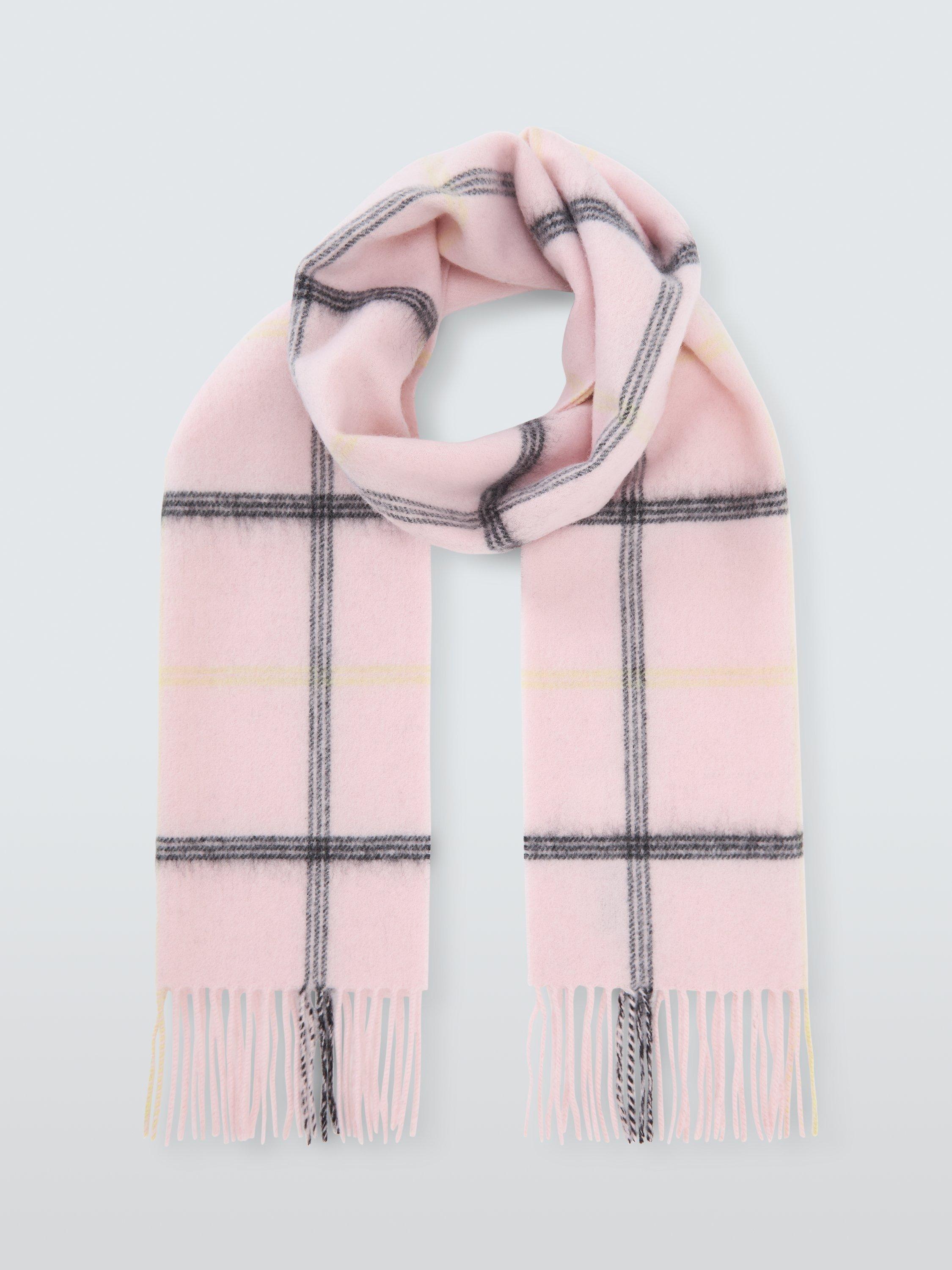 Product image 2 of 5, which shows John Lewis Windowpane Check Wool Blanket Scarf, Light Pink Multi