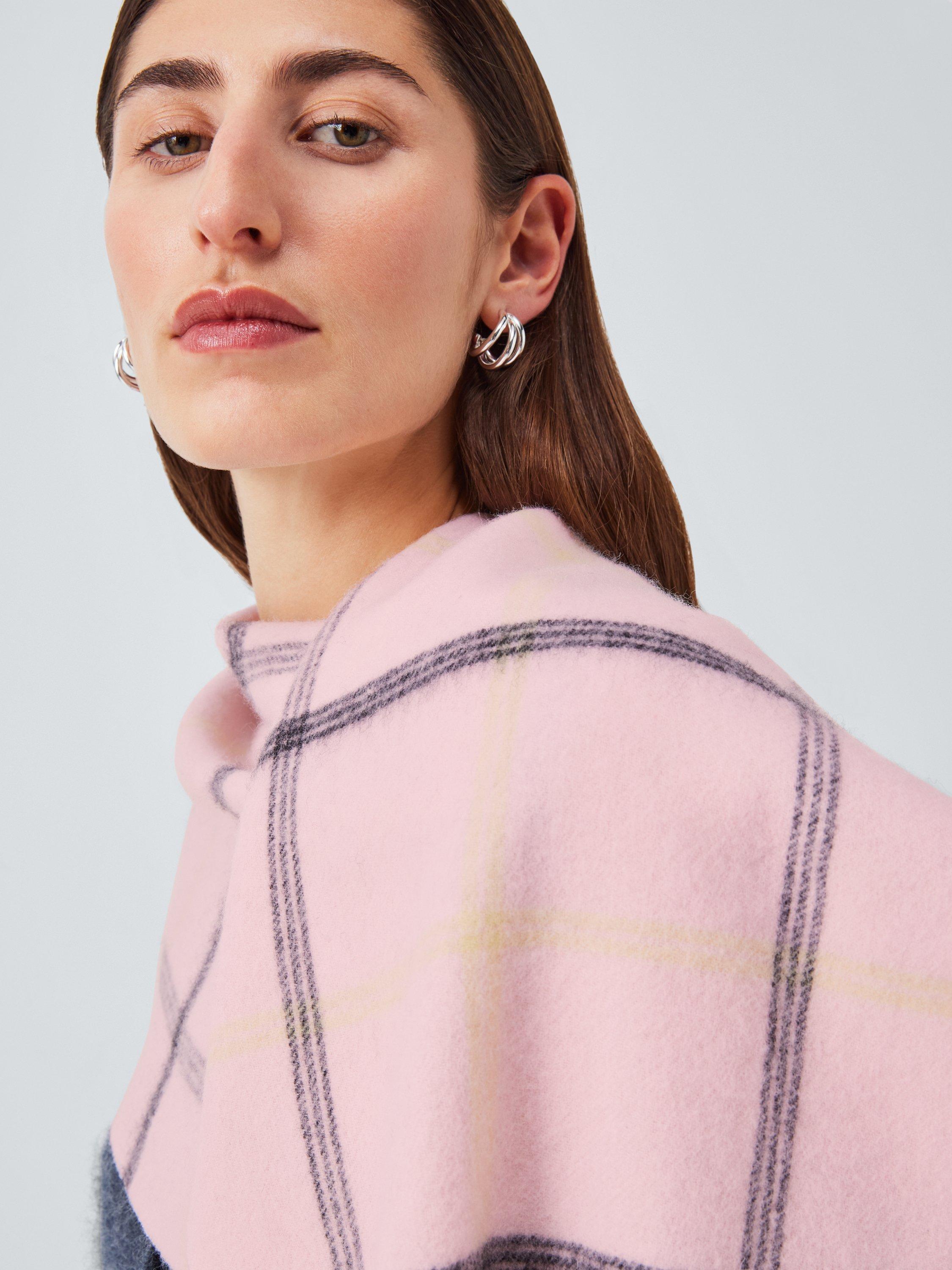Product image 5 of 5, which shows John Lewis Windowpane Check Wool Blanket Scarf, Light Pink Multi