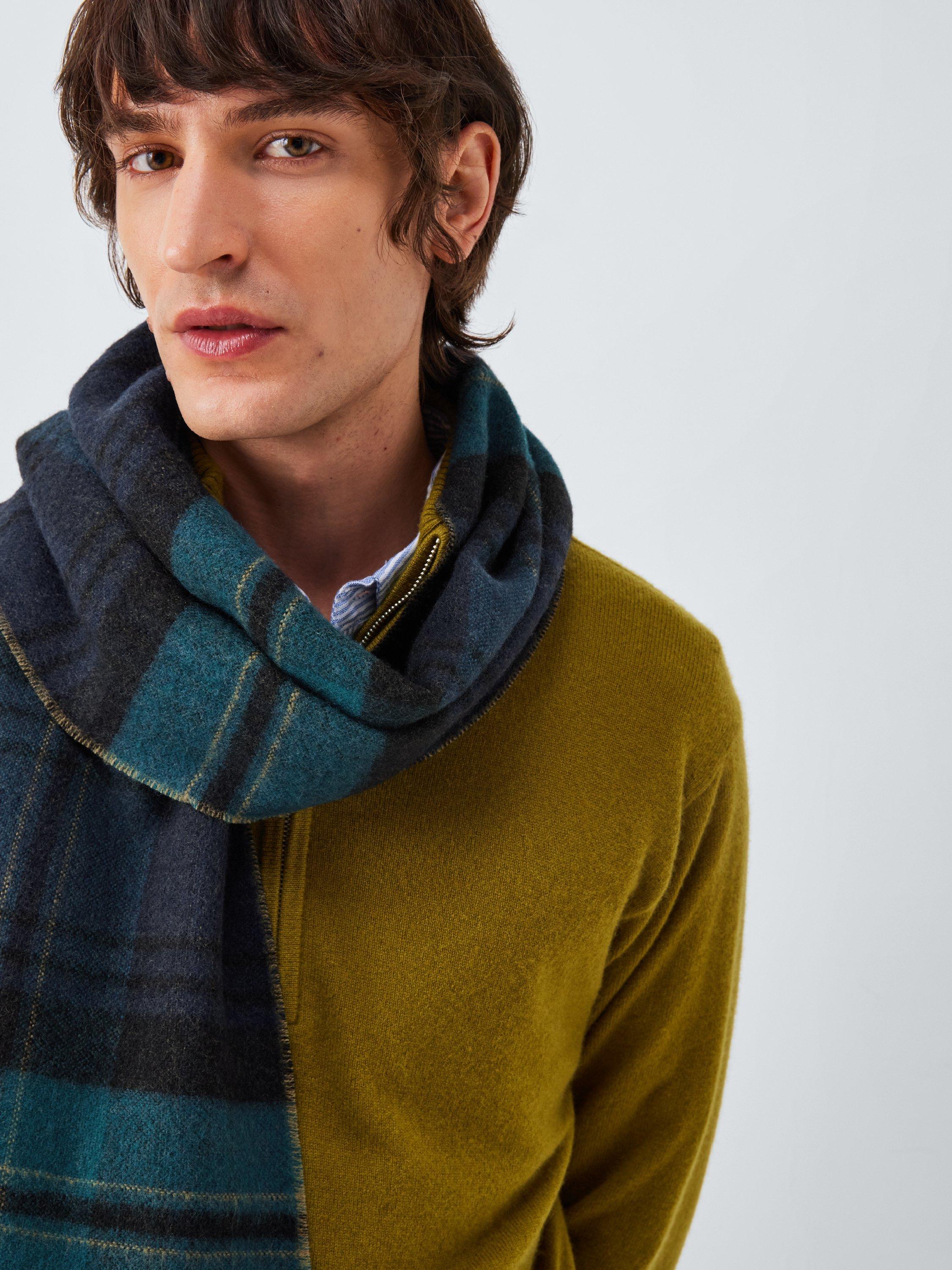 John Lewis Double Face Wool Check Scarf, Blue/Multi