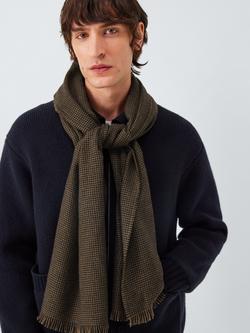 John Lewis Houndstooth Wool Scarf, Brown, Brown