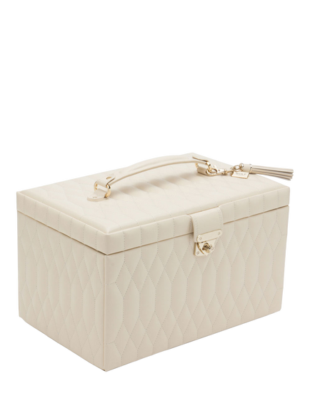 WOLF Caroline Quilted Leather Large Jewellery Case - view 2, Ivory