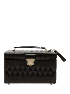 WOLF Caroline Quilted Leather Medium Jewellery Case, Black