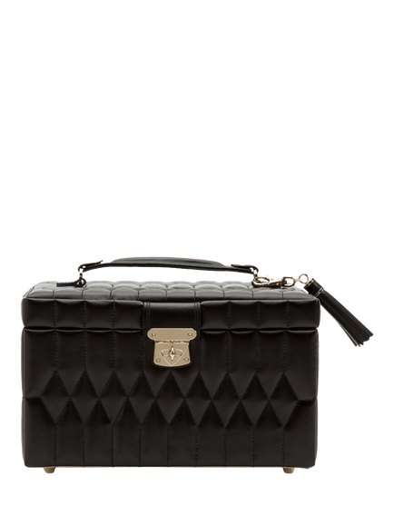 WOLF Caroline Quilted Leather Medium Jewellery Case, Black