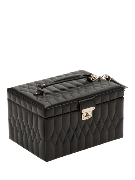 WOLF Caroline Quilted Leather Medium Jewellery Case - view 2, Black