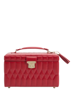 WOLF Caroline Quilted Leather Medium Jewellery Case, Red