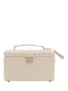 WOLF Caroline Quilted Leather Medium Jewellery Case, Ivory