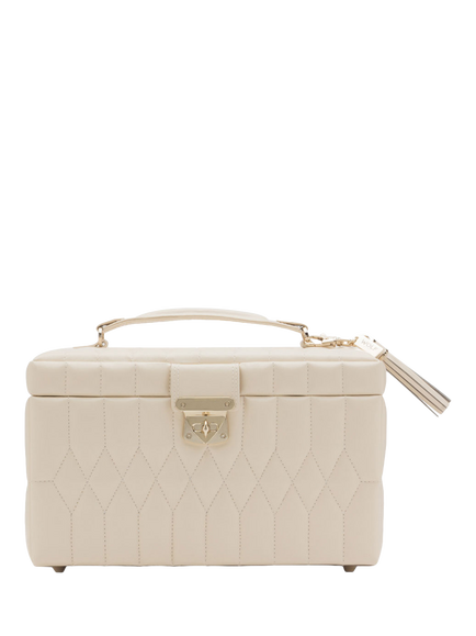 WOLF Caroline Quilted Leather Medium Jewellery Case, Ivory
