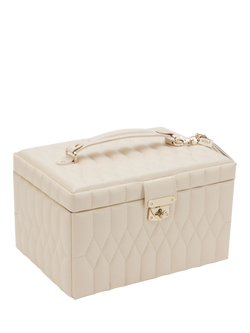 WOLF Caroline Quilted Leather Medium Jewellery Case - view 2, Ivory