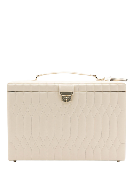 WOLF Caroline Quilted Leather Extra Large Jewellery Case, Ivory