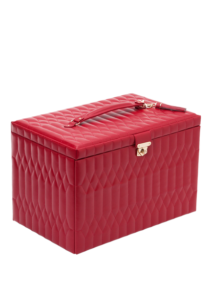 WOLF Caroline Quilted Leather Extra Large Jewellery Case - view 2, Red
