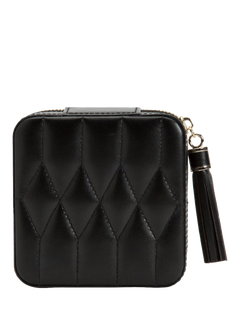 WOLF Caroline Quilted Leather Zip Travel Jewellery Case, Black