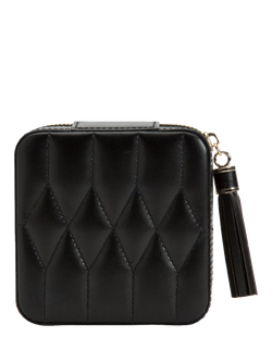 WOLF Caroline Quilted Leather Zip Travel Jewellery Case, Black