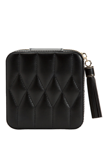 WOLF Caroline Quilted Leather Zip Travel Jewellery Case, Black