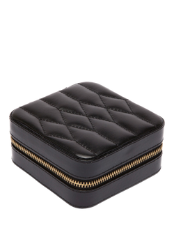 WOLF Caroline Quilted Leather Zip Travel Jewellery Case - view 2, Black