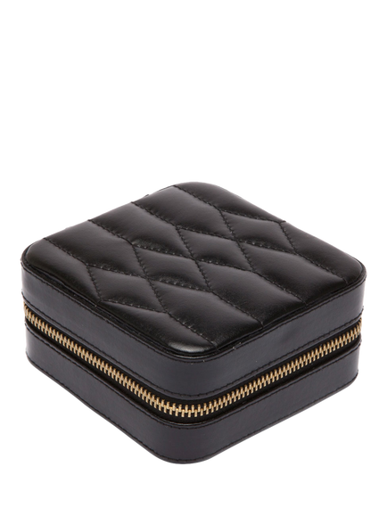 WOLF Caroline Quilted Leather Zip Travel Jewellery Case - view 2, Black