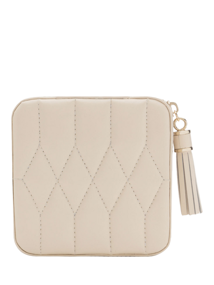 WOLF Caroline Quilted Leather Zip Travel Jewellery Case, Ivory