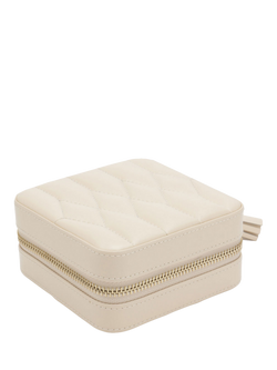 WOLF Caroline Quilted Leather Zip Travel Jewellery Case - view 2, Ivory
