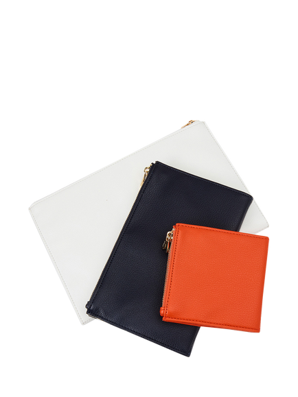 WOLF Maria Leather Jewellery Pouches, Set of 3, Multi, White/Navy/Tangerine