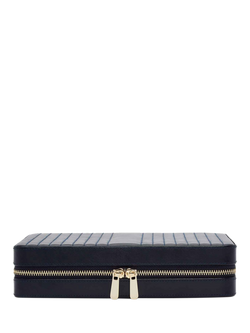 WOLF Maria Quilted Leather Zip Large Jewellery Case, Navy