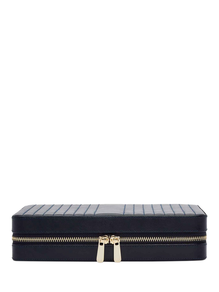 WOLF Maria Quilted Leather Zip Large Jewellery Case, Navy