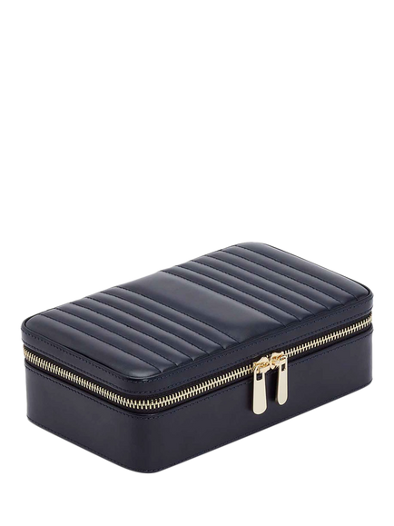 WOLF Maria Leather Zipped Jewel Case, Navy, Medium - view 2, Navy
