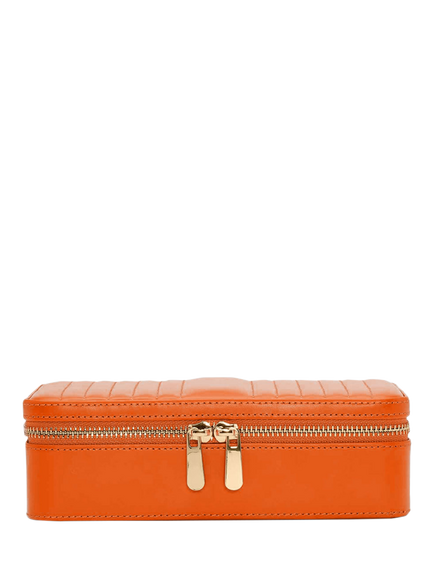 WOLF Maria Quilted Leather Zip Medium Jewellery Case, Tangerine